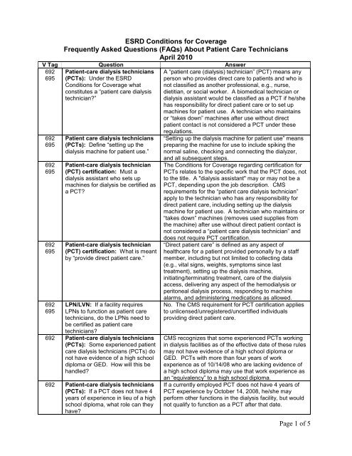 ESRD Conditions for Coverage Frequently Asked Questions (FAQs)