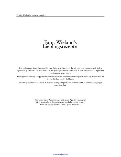 Fam. Wieland's Lieblingsrezepte - Peter Wieland
