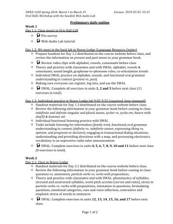 Page 1 of 2 Preliminary daily outline Week 1 Day 1.1: Class meets in ...