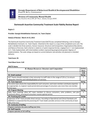 Dartmouth Assertive Community Treatment Scale Fidelity Review ...