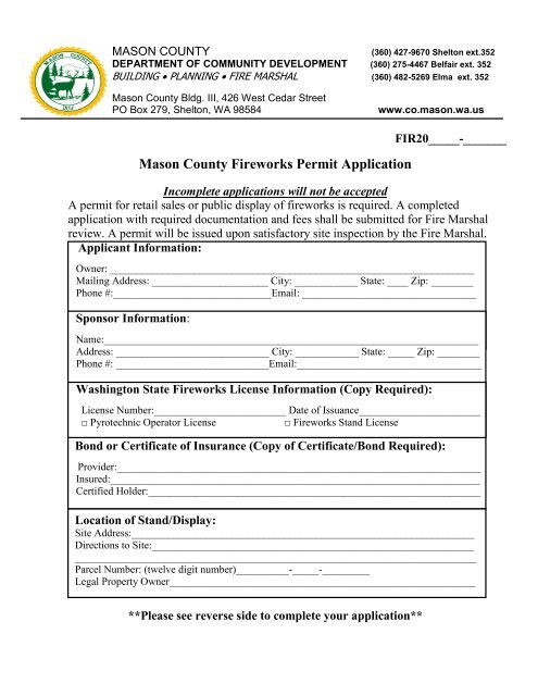 Mason County Fireworks Permit Application