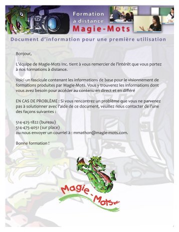 Bonjour, L'Ã©quipe de Magie-Mots Inc. tient Ã  vous remercier de l ...