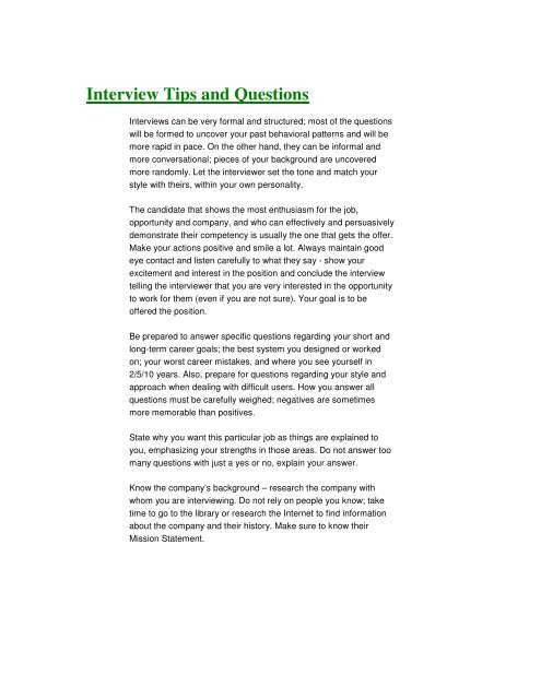 Interview Tips and Questions - Milburn Partners