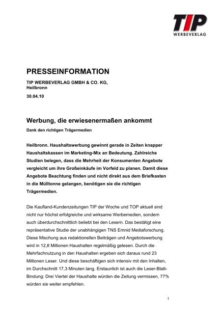 PRESSEINFORMATION - TIP Werbeverlag