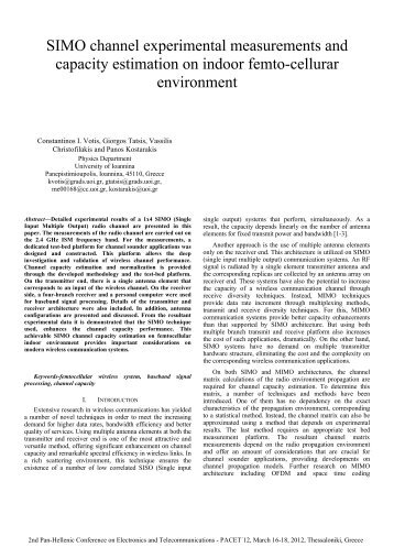 SIMO channel experimental measurements and capacity estimation ...