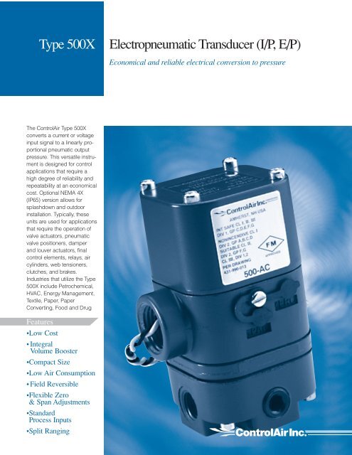 Control Air - I/P positioner - Spec Sheet - CEXI