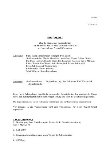 Gemeinderatssitzung (17 KB) - .PDF - Gemeinde Petronell-Carnuntum