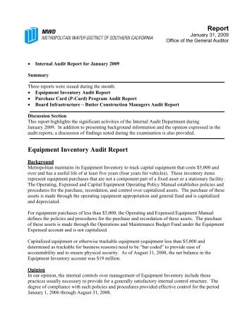 Report Equipment Inventory Audit Report - Metropolitan Water ...