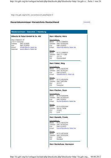 Gesamtübersicht Havariekommissare - Transport Information Service