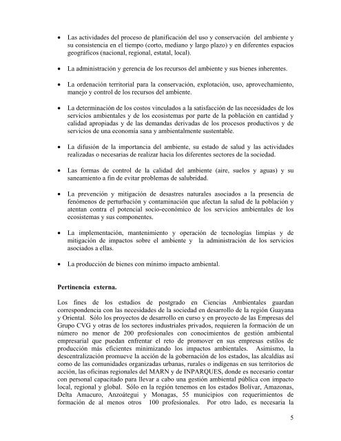 programa de especializaciÃ³n profesional en gestion ambiental