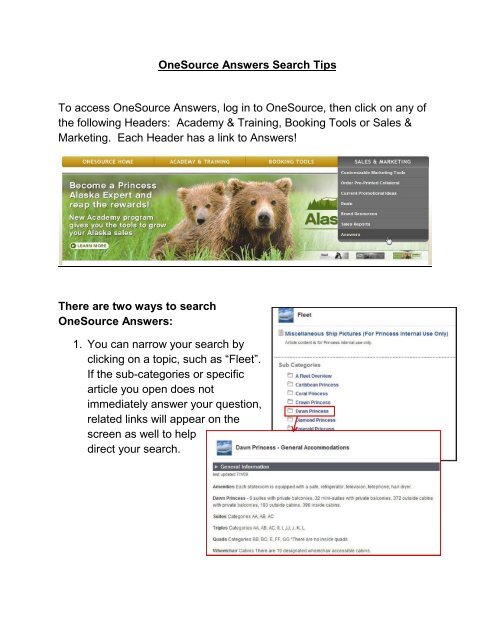 Onesource Answers Search Tips Princess Cruises Tips Onesource Princess Cruises