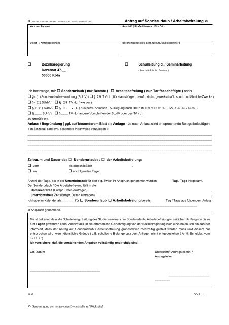 Antrag Auf Sonderurlaub Arbeitsbefreiung