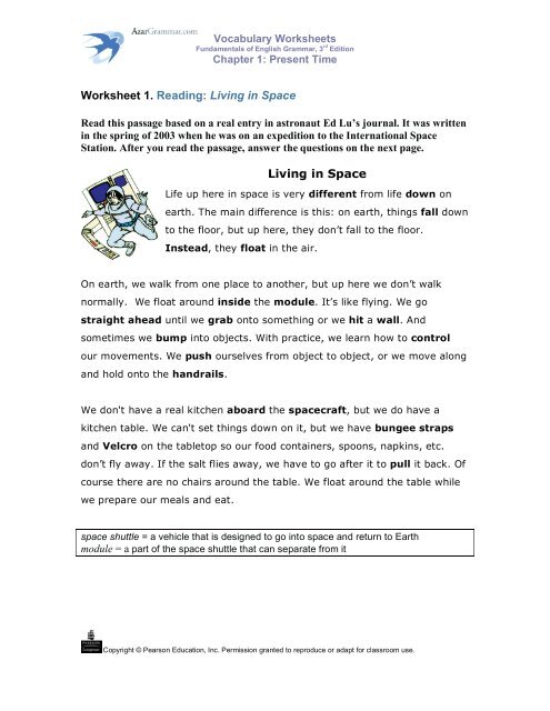 Worksheet 1. Reading: Living in Space - AzarGrammar.com