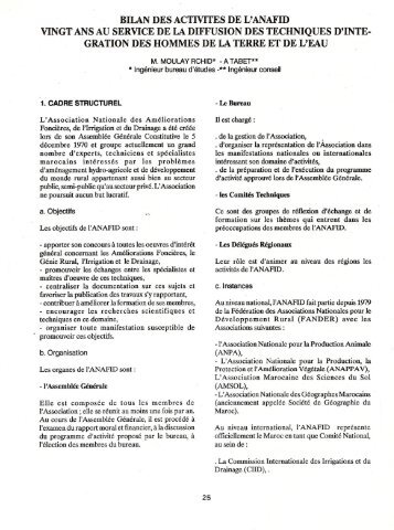 bilan des activitees de l'anafid m.moulay rchid, a. tabet - anafide