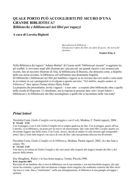 Biblioteche e bibliotecari nei libri per ragazzi Primi letto - R@cine