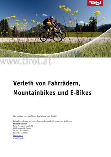 Verleih von Fahrrädern, MTB und E-Bikes - Tirol