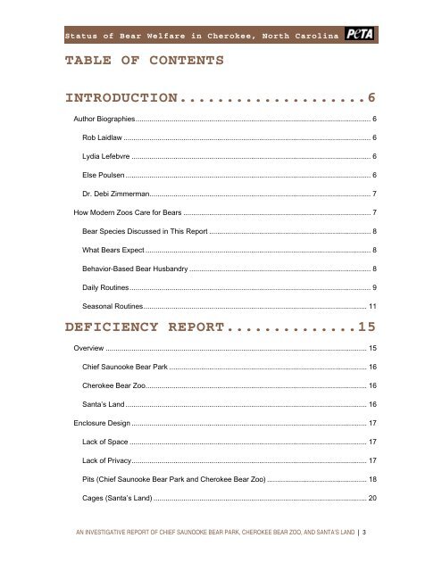 STATUS OF BEAR WELFARE