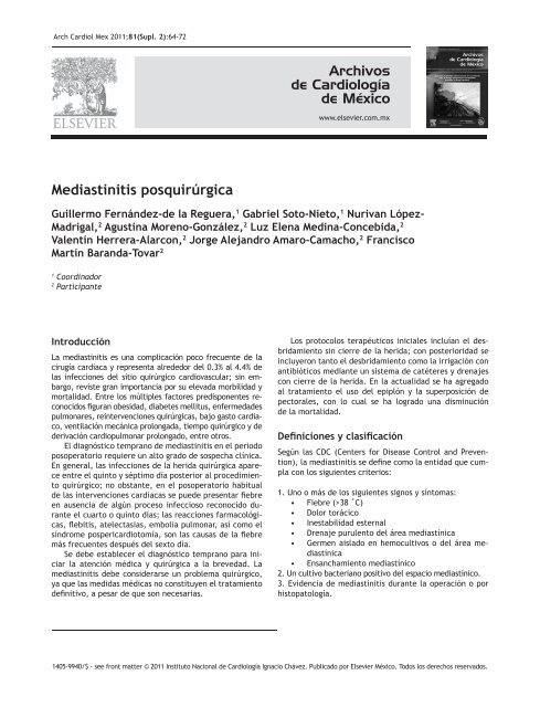 Mediastinitis posquirÃºrgica - Archivos de CardiologÃ­a de MÃ©xico