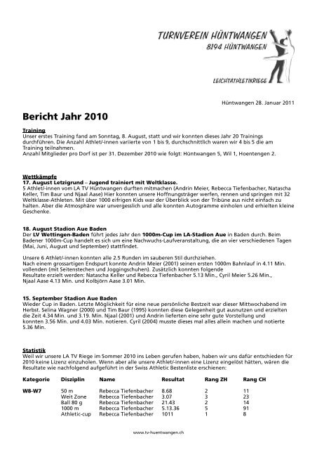 Bericht Jahr 2010 - TV HÃ¼ntwangen