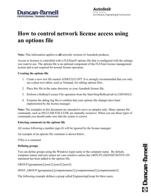 How to control network license access using an ... - Duncan Parnell