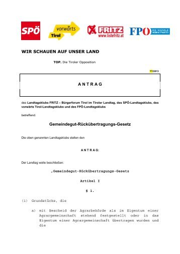 Gemeindegut-RÃ¼ckÃ¼bertragungs-Gesetz neu - Liste Fritz