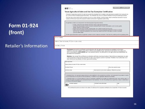 the texas sales tax exemption for agriculture - Texas Comptroller of ...