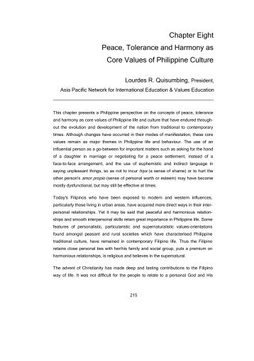 Peace, Tolerance and Harmony as Core VAlues of Philippine Culture