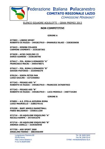 Federazione Italiana Pallacanestro COMITATO REGIONALE LAZIO
