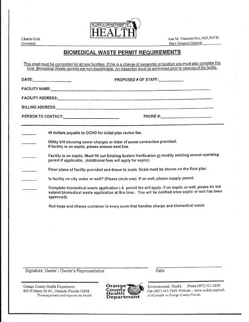 biomedical waste permit requirements - Orange County Health ...