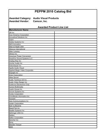 Awarded Product List - Audio Visual Products - Camcor, Inc. - Peppm