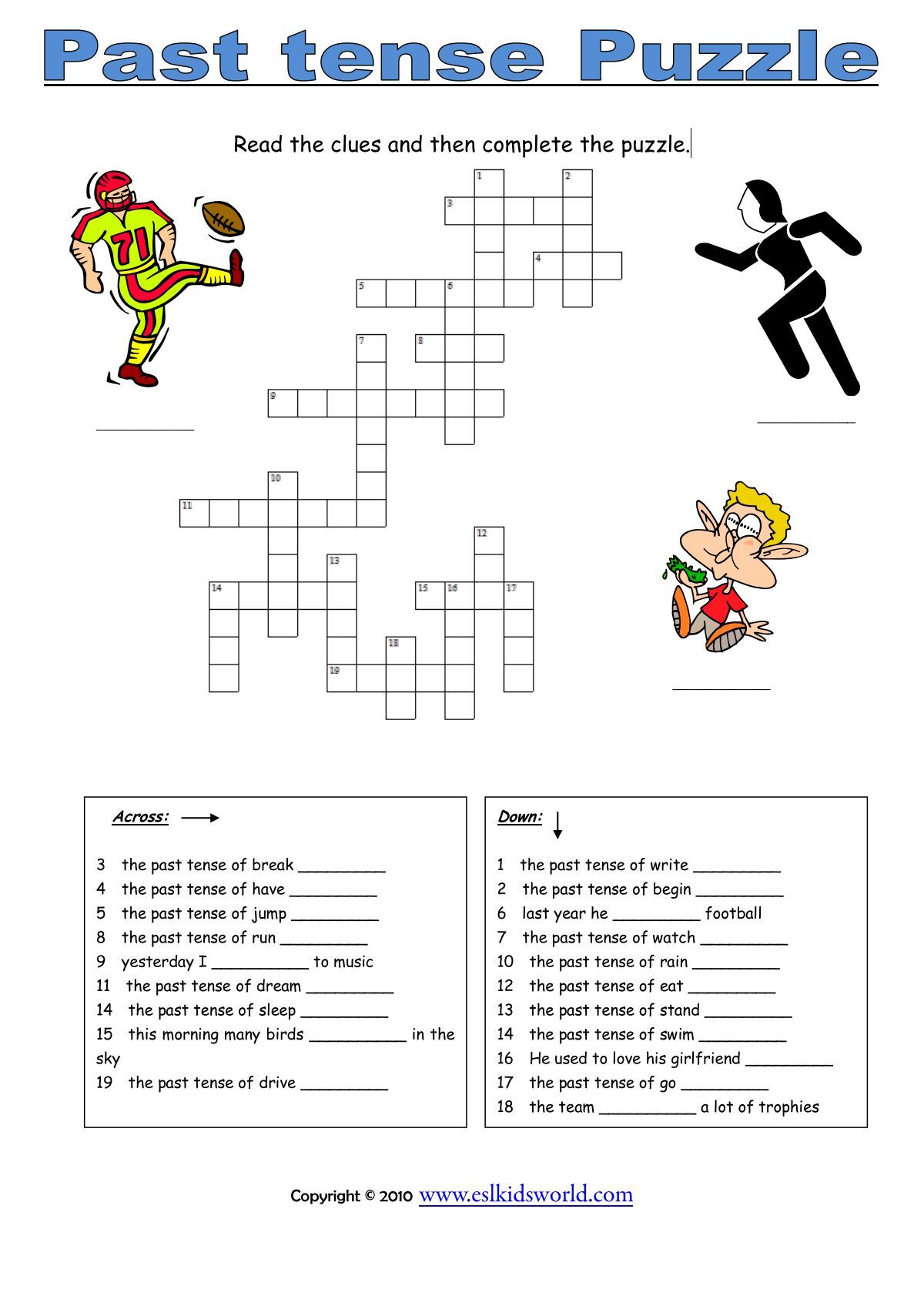 Past tense puzzle worksheet - ESL Kids World
