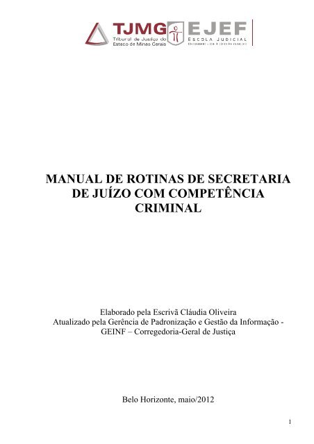 MANUAL DE ROTINAS DE SECRETARIA DE JUÃZO COM ...