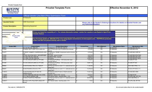 Effective October 9, 2012 Pricelist Template Form - Peppm