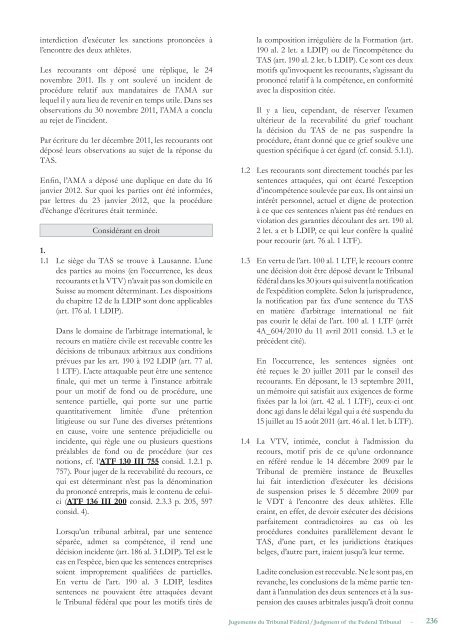 (CAS) Bulletin - Tribunal Arbitral  du Sport / TAS