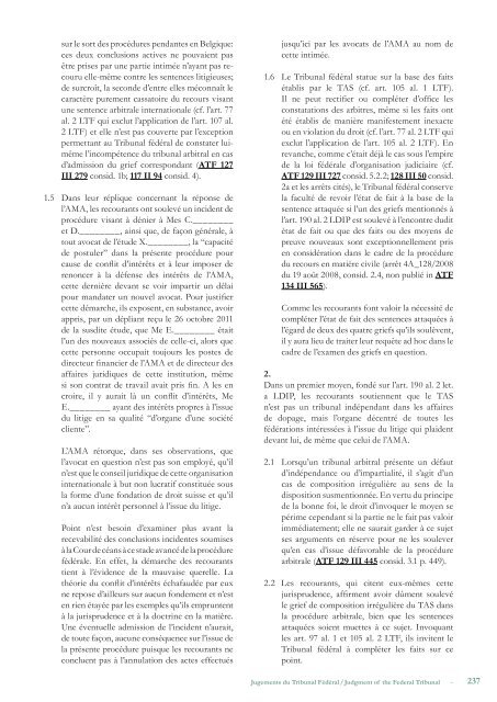 (CAS) Bulletin - Tribunal Arbitral  du Sport / TAS