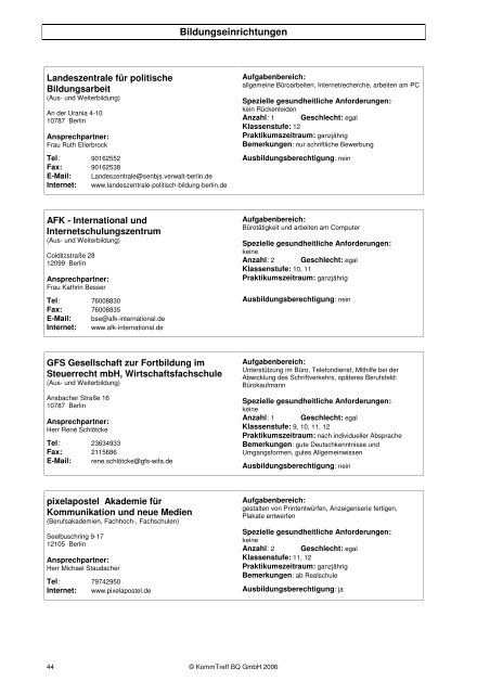 Oder direkt: Praktikumsliste Tempelhof-Schöneberg