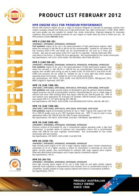 Product list february 2012 - Penrite Oil