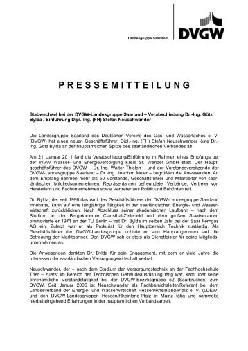 Pressemitteilung (PDF, 14 KB) - DVGW-Landesgruppe Saarland