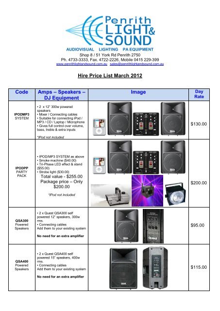 Hire Price List March 2012 Code Amps â€“ Speakers â€“ DJ Equipment ...