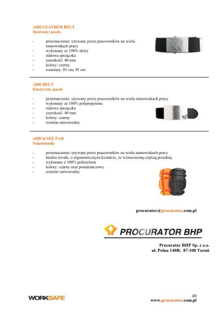 Katalog worksafe - Procurator