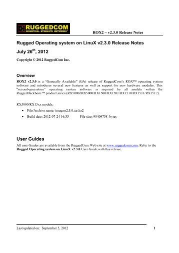 Rugged Operating system on LinuX v2.3.0 Release ... - RuggedCom