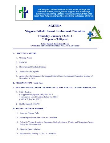 January 12, 2012 - Niagara Catholic Parent Involvement Committee ...