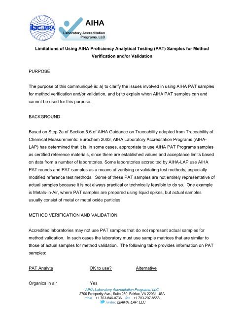Communique on Using PAT Samples for Method Verification and/or ...