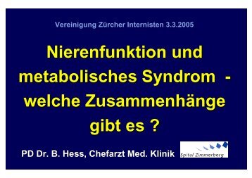 Nierenfunktion und metabolisches Syndrom - Vereinigung Zuercher ...