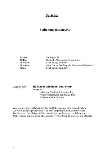 Bericht: Bedienung des Steerts - MÃ¼hle Nenndorf