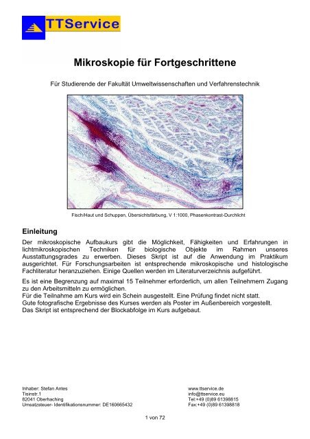 Mikroskopie fÃ¼r Fortgeschrittene (PDF) - TTService