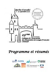 Programme et rÃ©sumÃ© - (ADLaF) Ã  QuÃ©bec (QuÃ©bec, Canada) - INRS