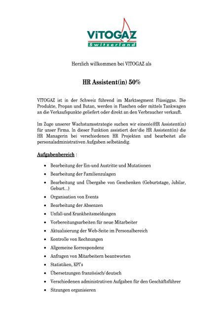 HR Assistent(in) 50% - VITOGAZ Switzerland