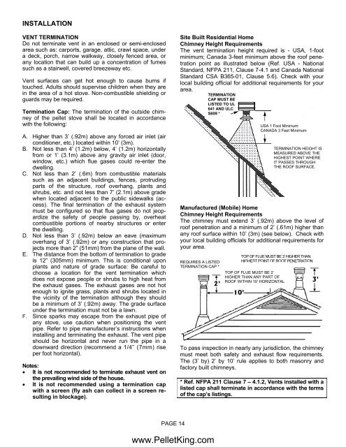 INSTALLATION AND OPERATION MANUAL - Wood Pellet Stoves