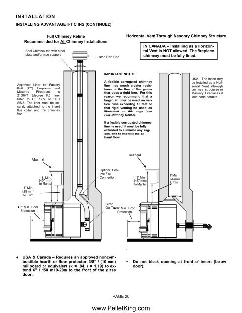 INSTALLATION AND OPERATION MANUAL - Wood Pellet Stoves